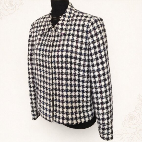 Doncaster Tweed Houndstooth Cropped Jacket Blazer Black White Size 14 - Picture 3 of 10